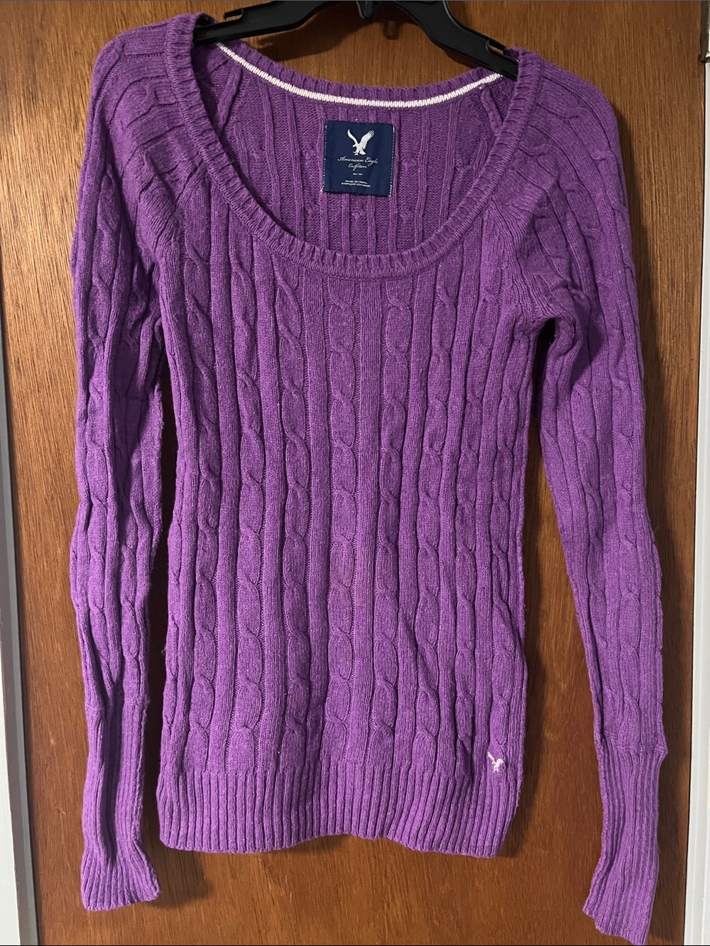 Vintage Y2K American Eagle Outfitters Purple Cable Scoop-Neck Sweater